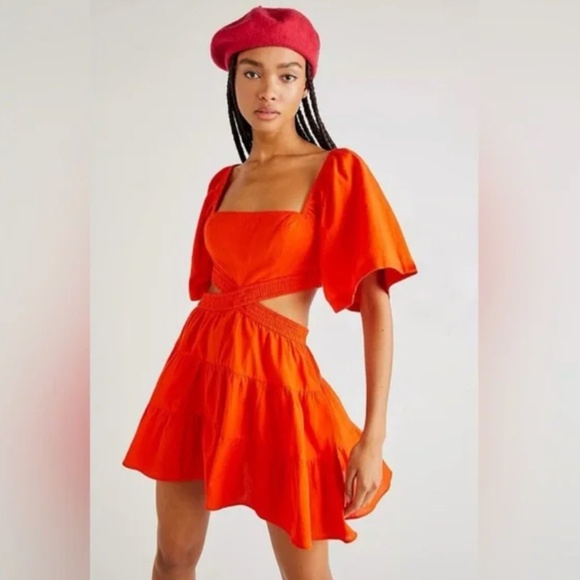 Free People Dresses & Skirts - NWOT Free People Bright Orange Cutout Mini Dress SIize :Small